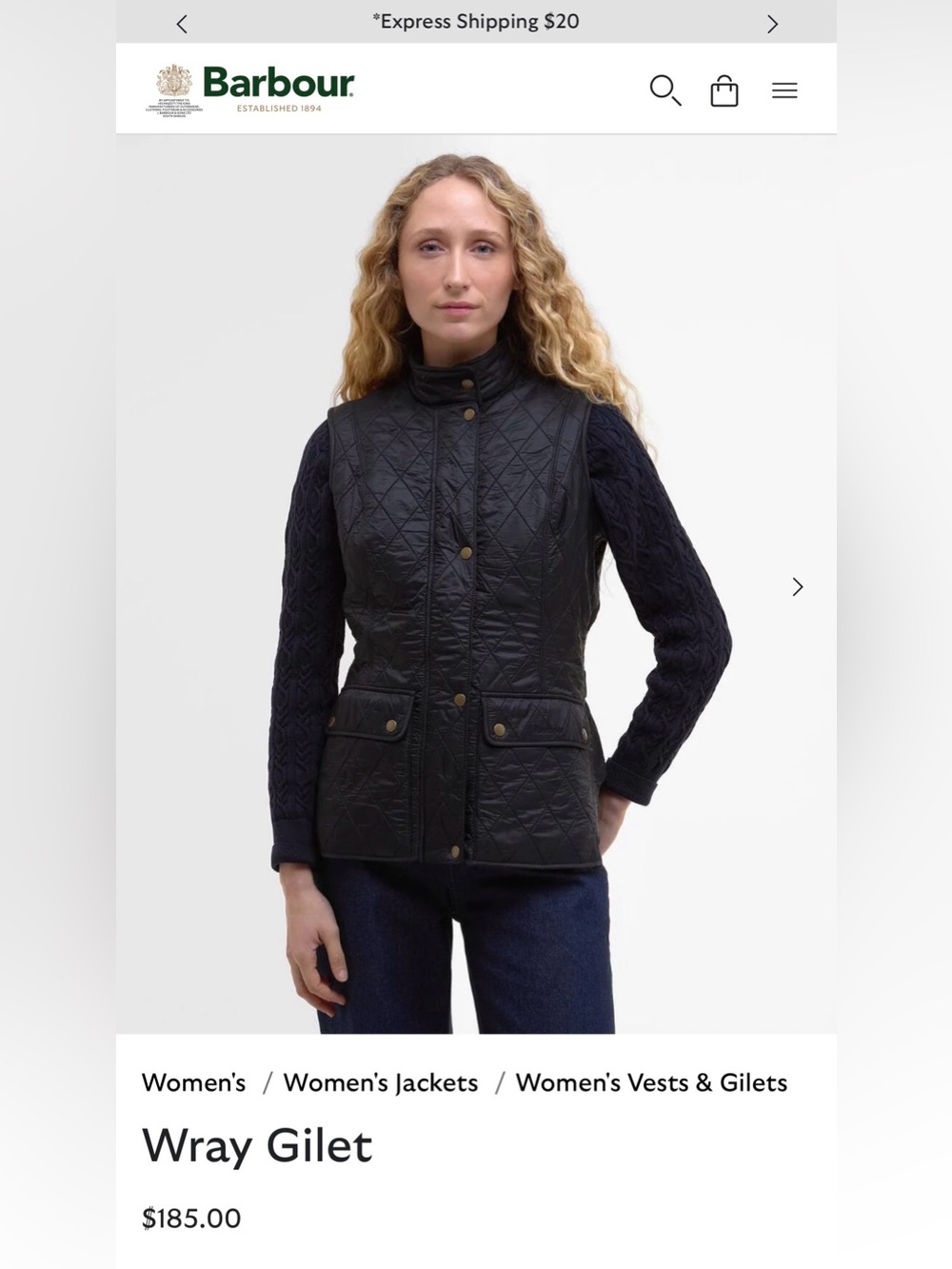 Barbour Wray Gilet - Black Quilted Vest NWT Size 6